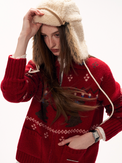 MAMC - Cozy Snowflake Bunny Knit Cardigan – Red WE873
