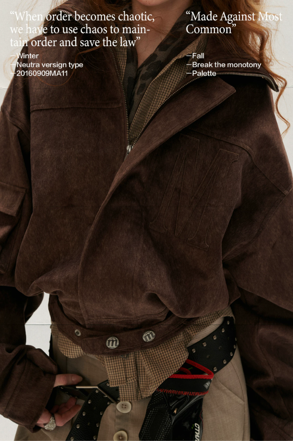 MAMC - Brown Faux-Horsehair Textured Cropped Jacket with Metal Snap Collar