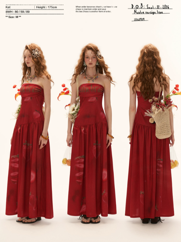 "Strawberry Rouge Mood" Strapless Maxi Dress WE1000