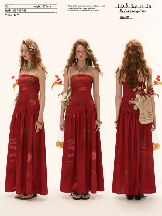 "Strawberry Rouge Mood" Strapless Maxi Dress WE1000