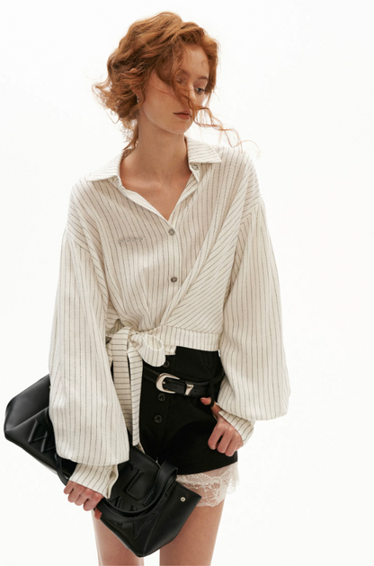 MAMC - White French Striped Wrap Waist Shirt