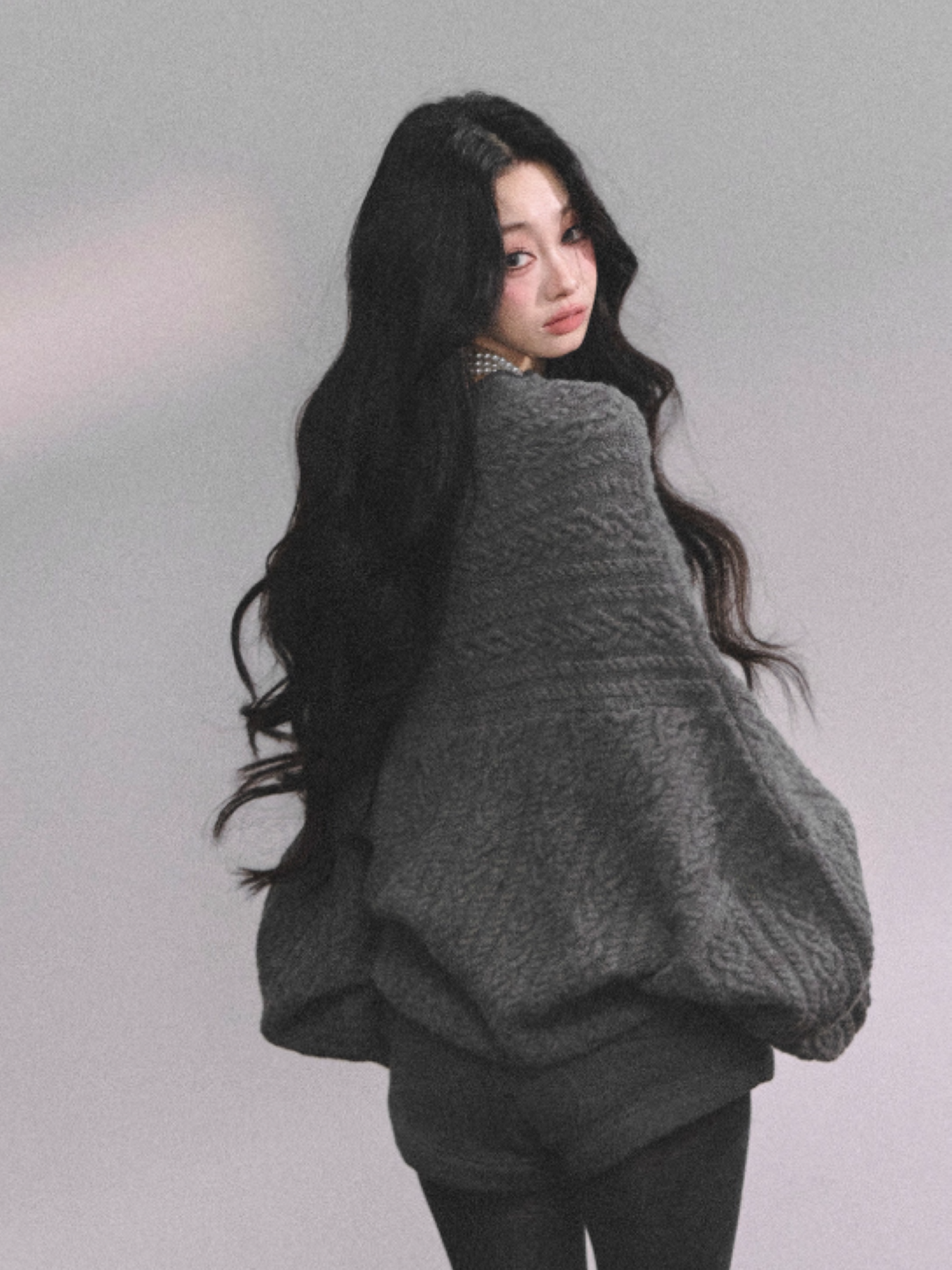 少也眼 Korean-Style Loose Fit Cable Knit Sweater