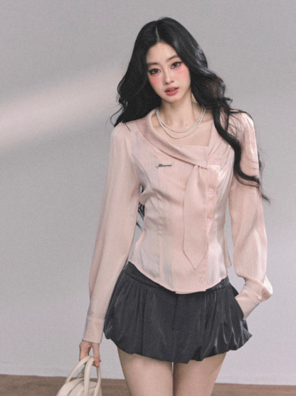 少也眼 Minimalist Korean-Style Loose Fit Peach Rose Shirt