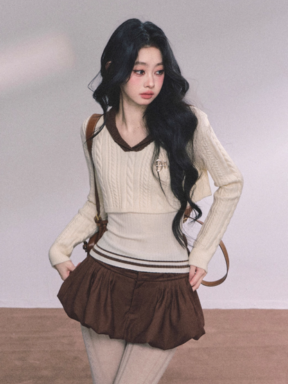 少也眼 Minai Jenny American-Style Knit Two-Piece Top Set