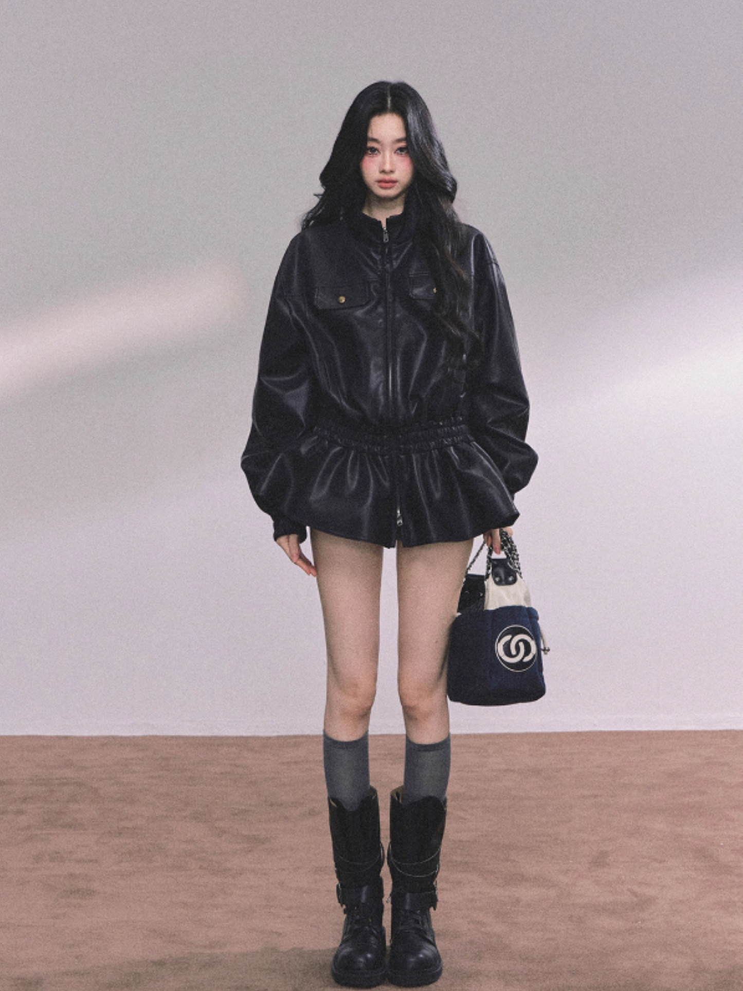 少也眼 Moto-Style PU Leather Jacket