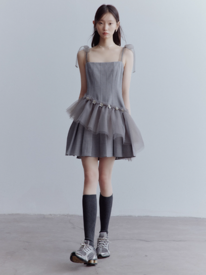 FUSSED Moonlight Elf Beaded Tulle Dress – Storm Gray FOF-25AW204