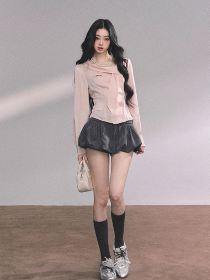 少也眼 Minimalist Korean-Style Loose Fit Peach Rose Shirt