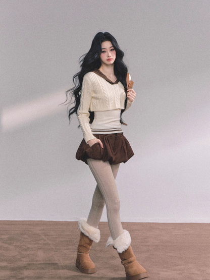 少也眼 Minai Jenny American-Style Knit Two-Piece Top Set