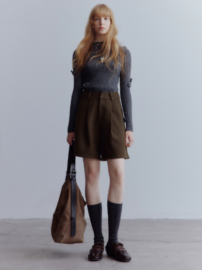 FUSSED Rebel Heiress Wool Blend Tailored Shorts – Chocolate Brown FOF-25AW196b