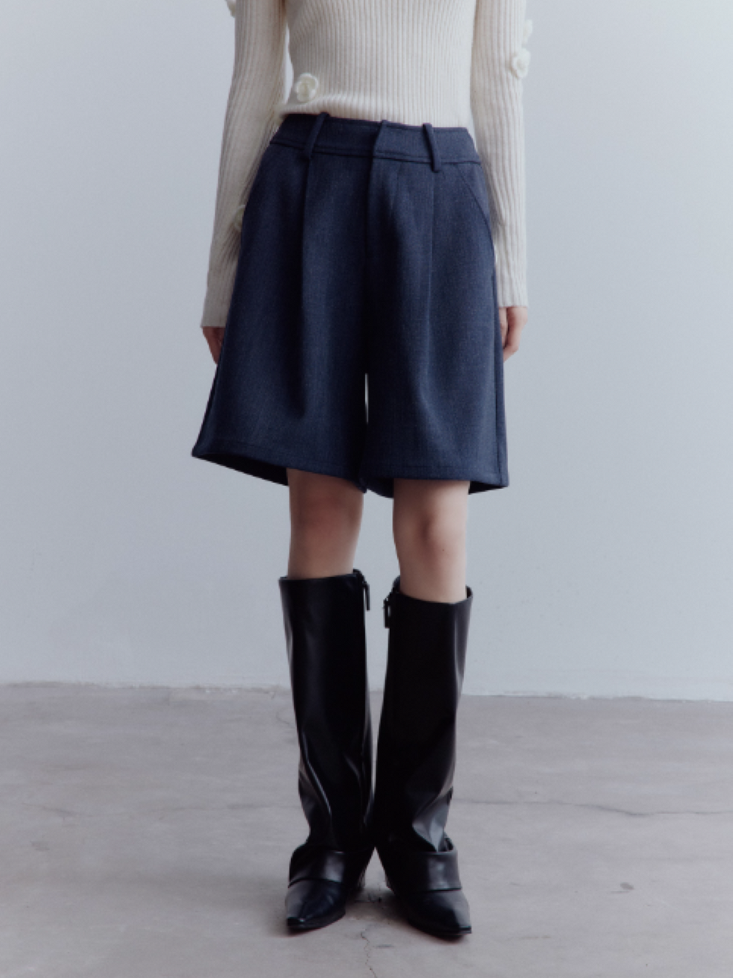 FUSSED Rebel Heiress Wool Blend Tailored Shorts – Midnight Blue FOF-25AW196a