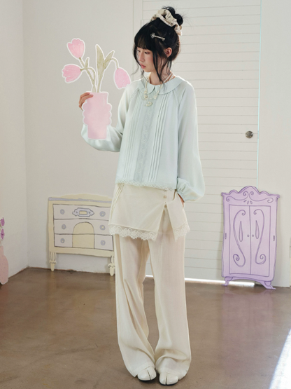 DAILY ARTIST - Mint Green Vintage Lace Doll-Collar Blouse
