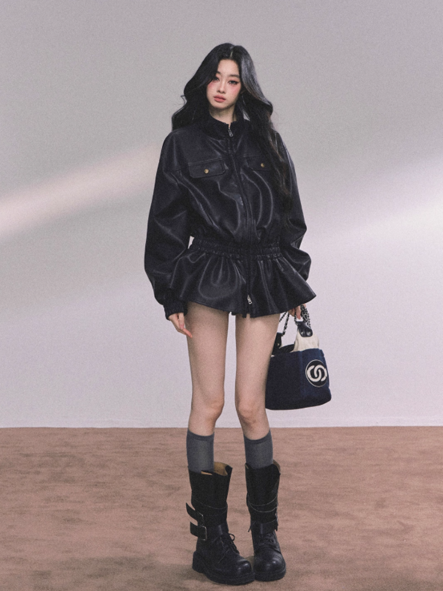 少也眼 Moto-Style PU Leather Jacket