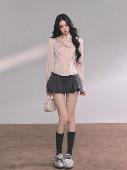 少也眼 Minimalist Korean-Style Loose Fit Peach Rose Shirt