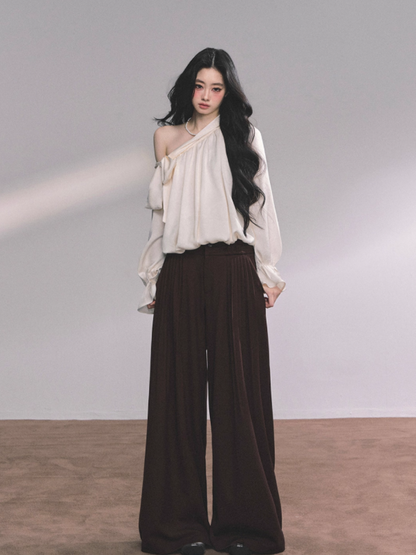 少也眼 Luxe Leeds Loose Fit Off-Shoulder Slimming Plaid Shirt