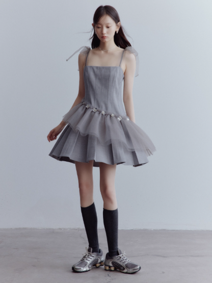 FUSSED Moonlight Elf Beaded Tulle Dress – Storm Gray FOF-25AW204