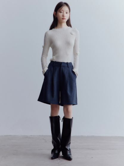 FUSSED Rebel Heiress Wool Blend Tailored Shorts – Midnight Blue FOF-25AW196a