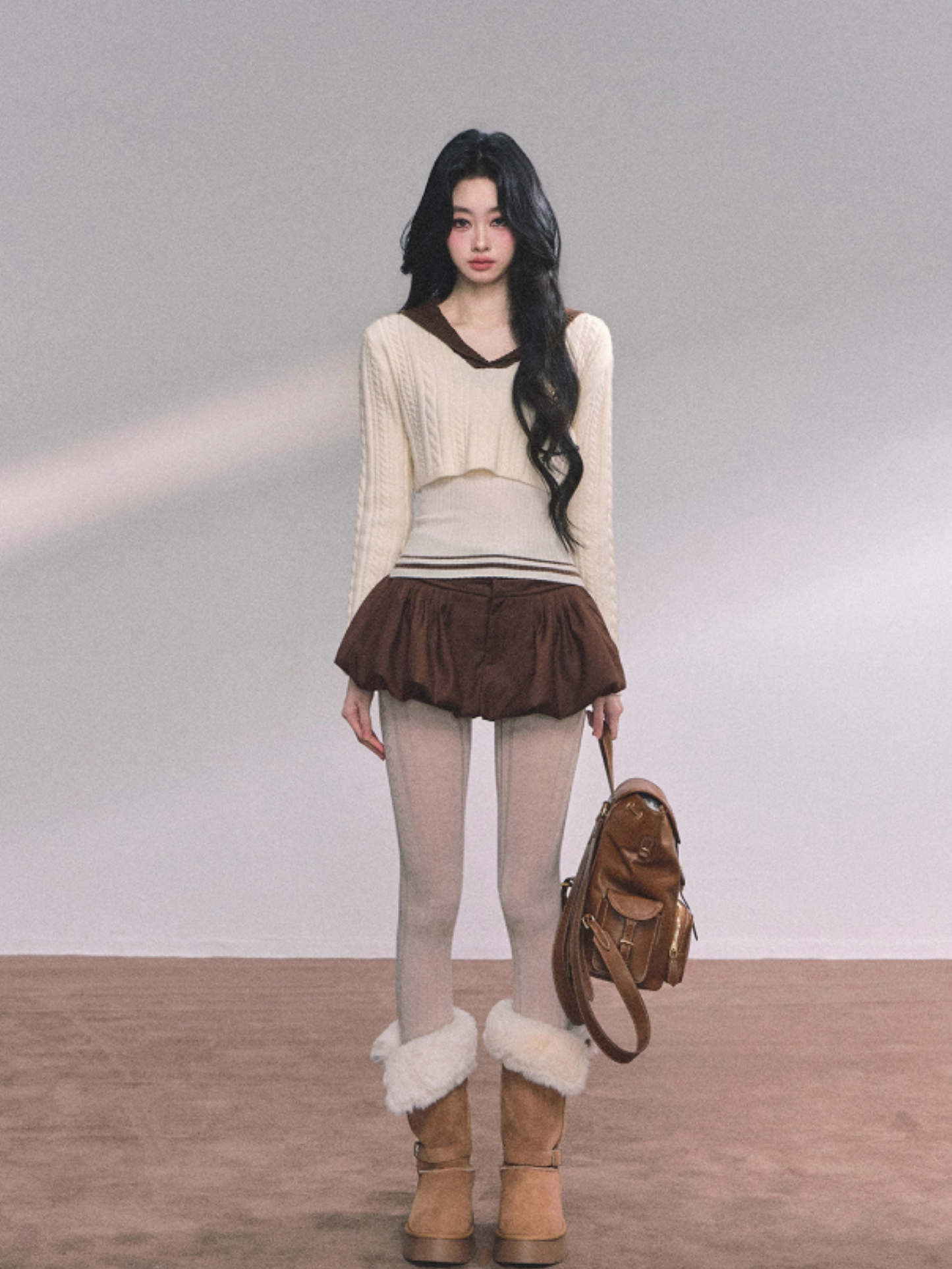 少也眼 Minai Jenny American-Style Knit Two-Piece Top Set