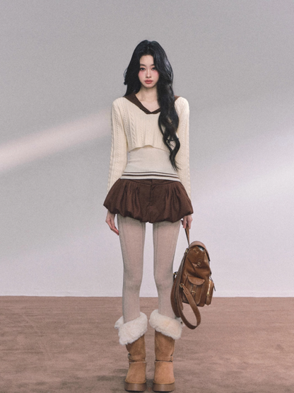 少也眼 Minai Jenny American-Style Knit Two-Piece Top Set