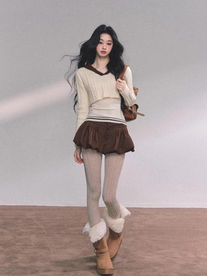 少也眼 Minai Jenny American-Style Knit Two-Piece Top Set