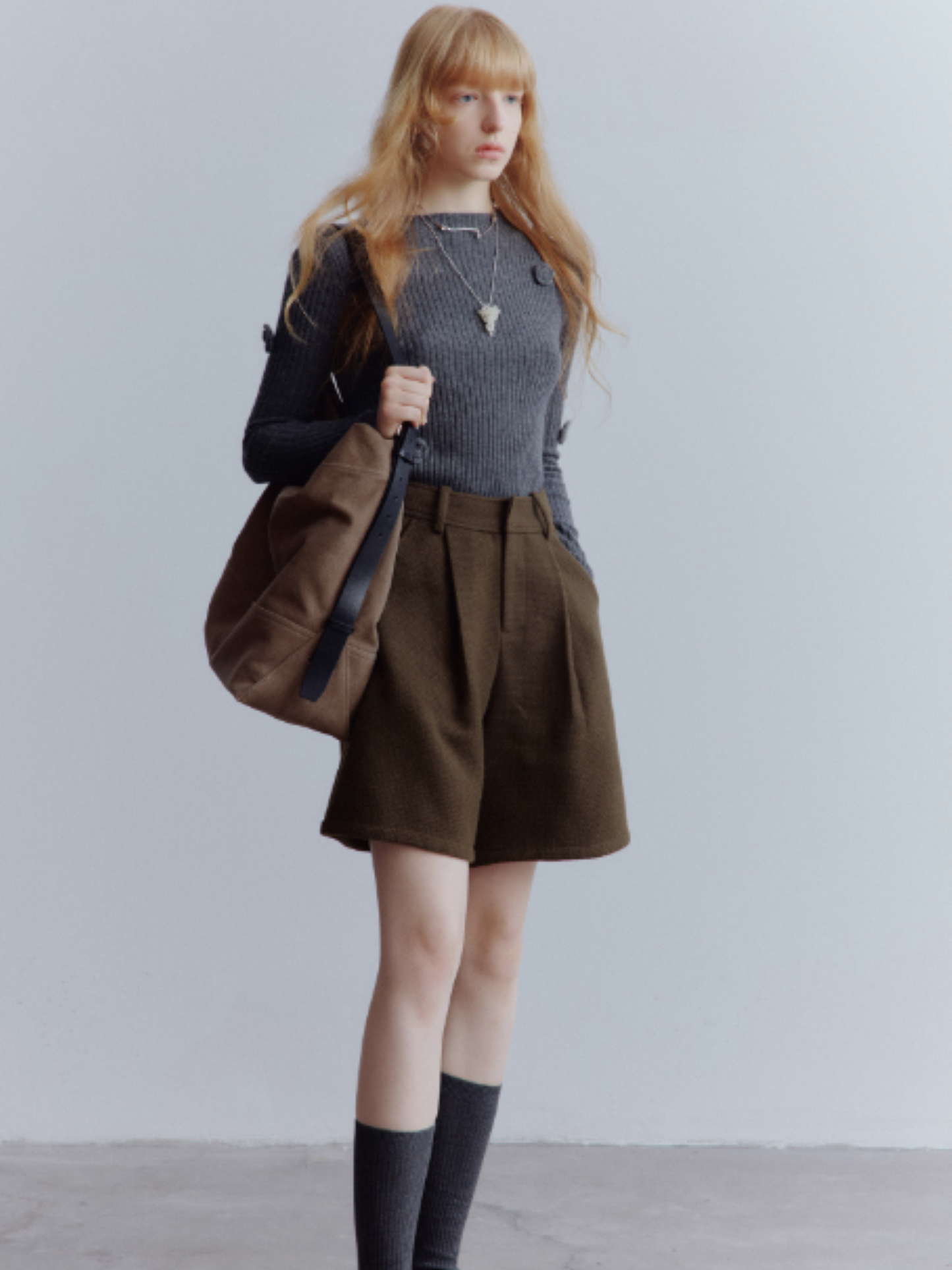 FUSSED Rebel Heiress Wool Blend Tailored Shorts – Chocolate Brown FOF-25AW196b