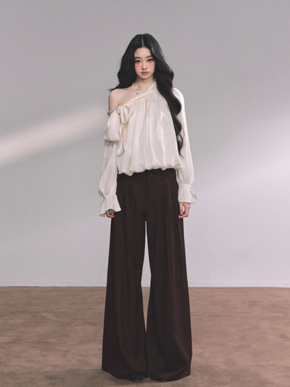 少也眼 Luxe Leeds Loose Fit Off-Shoulder Slimming Plaid Shirt
