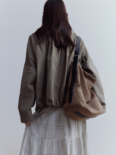 FUSSED Gray-Brown Green Reversible Patchwork Pullover Top FOF-25SS144a