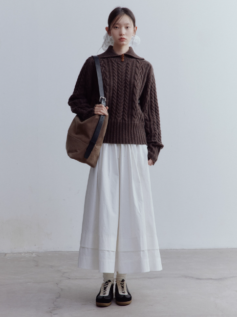 FUSSED Hazelnut Brown Vintage Cable Knit Wool Pullover Sweater FOF-25SS164b