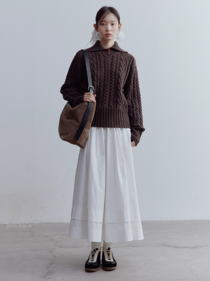 FUSSED Hazelnut Brown Vintage Cable Knit Wool Pullover Sweater FOF-25SS164b