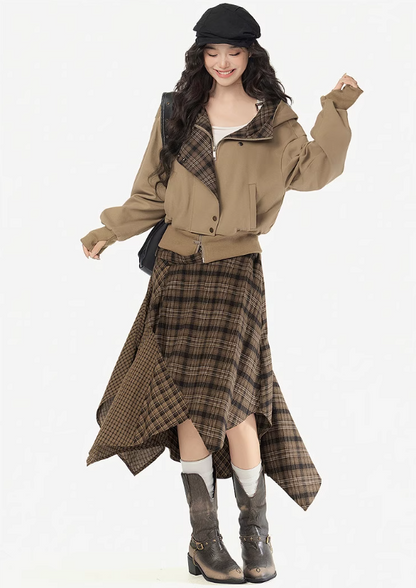 EPTISON - Plaid Irregular Patchwork Midi Skirt