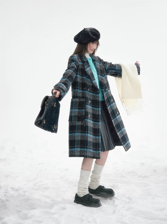 冰雪 - Plaid College Style Woolen Coat