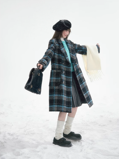 冰雪 - Plaid College Style Woolen Coat
