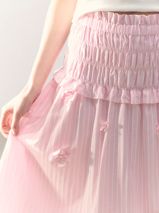 罐头粪便 - Two-Way Striped Ruched Cami Dress – 3D Floral Sweetheart Look