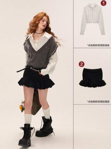 MAMC - V-Neck Preppy Gray Knit Vest WE807