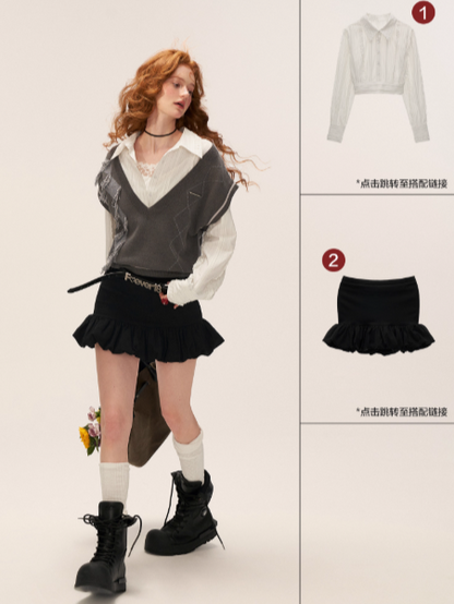 MAMC - V-Neck Preppy Gray Knit Vest WE807