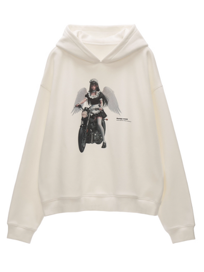 MAMC - White Oversized Hoodie – Playful Maid Streetwear Pullover WE829