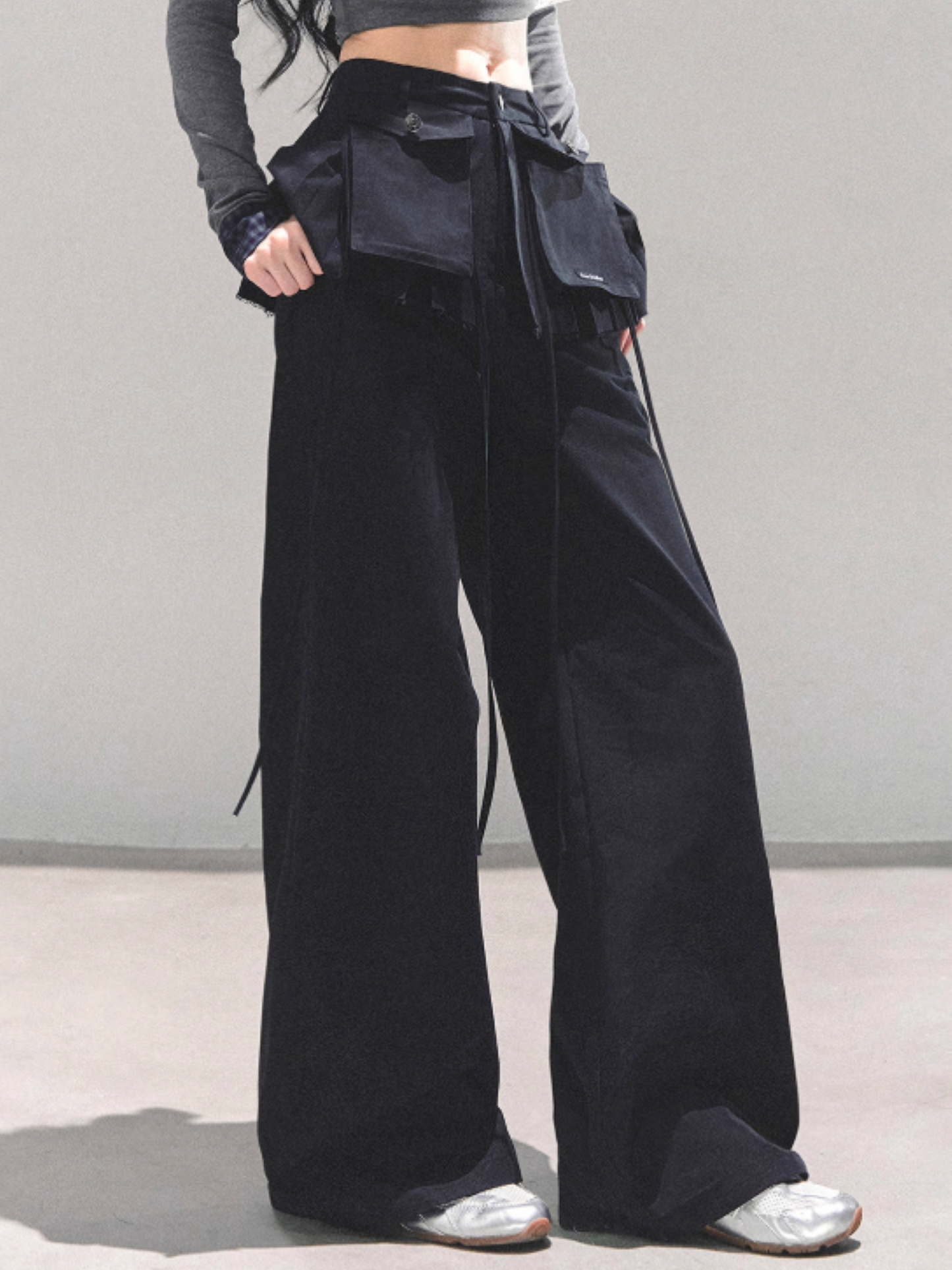 机能 “City Ease” Wide-Leg Trousers - BLACK
