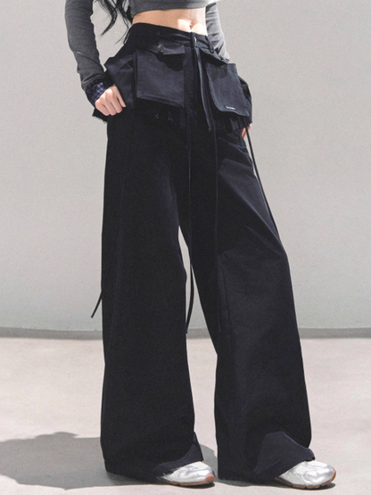 机能 “City Ease” Wide-Leg Trousers - BLACK
