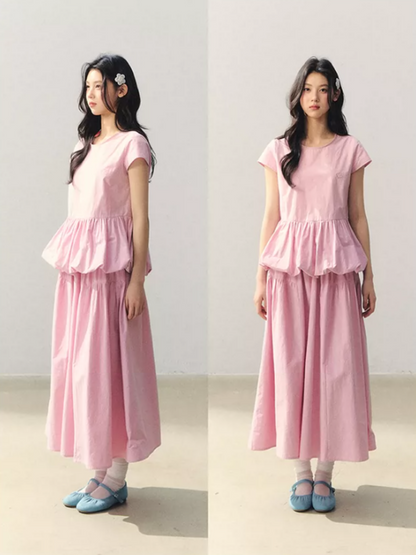 "Raspberry Bloom Letter" Sleeveless Top & Bubble Skirt Set SJ2026018