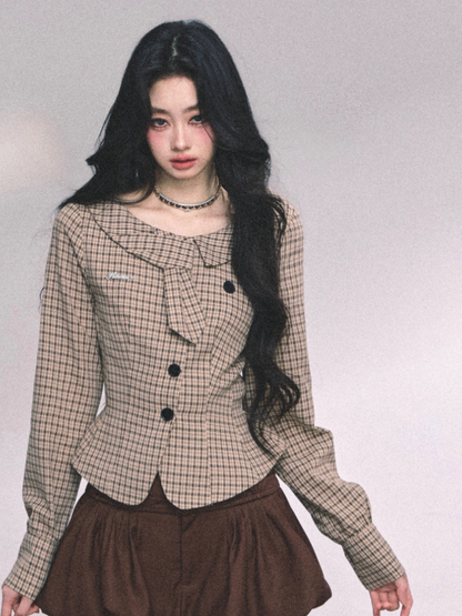 少也眼 Ingle Art American Plaid Long Sleeve Shirt Tee