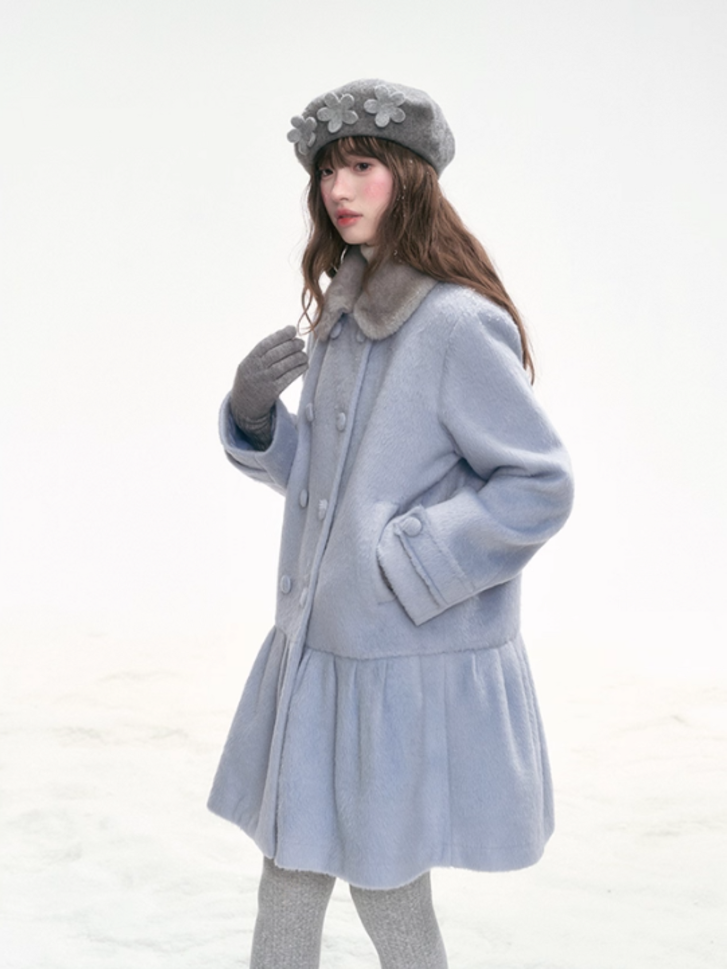 "Snowlit Starry Night" Blue Wool Coat SJ2025332
