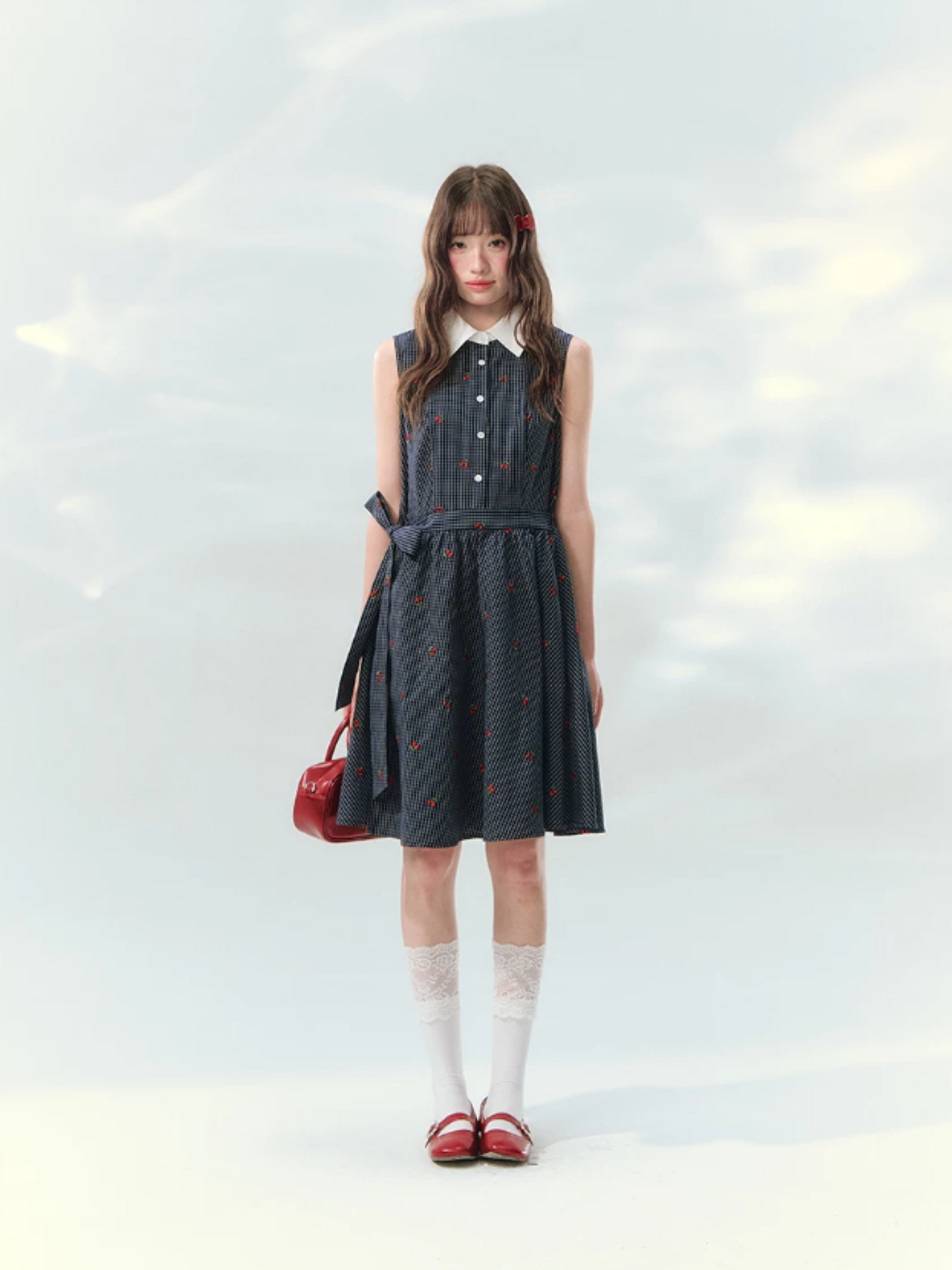 “Twin Bloom Letters” Navy Plaid Embroidered Shirt Dress LL2026139