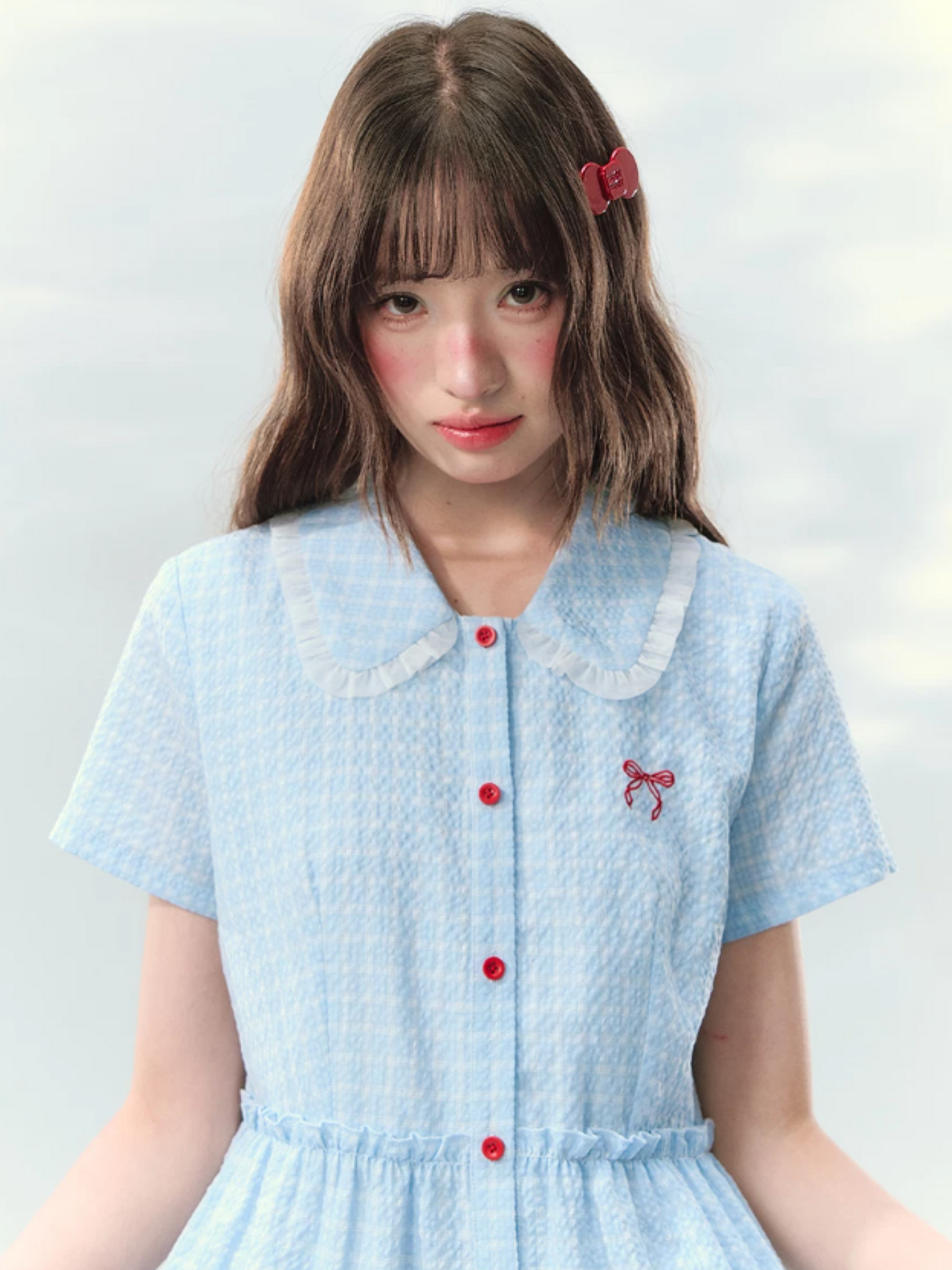“Weaving Red Melody” Blue Plaid Tiered Ribbon Dress SJ2026125