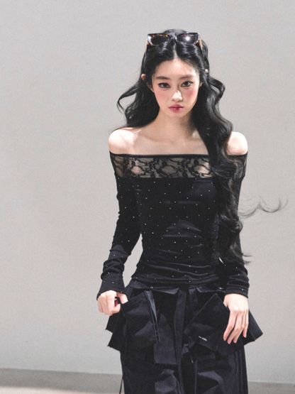 "空白的余温" Winter Poise Knit Polo Top - Black