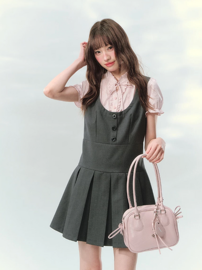 “Sweet Grey Diary” Layered Academy Pleated Dress LL2026142
