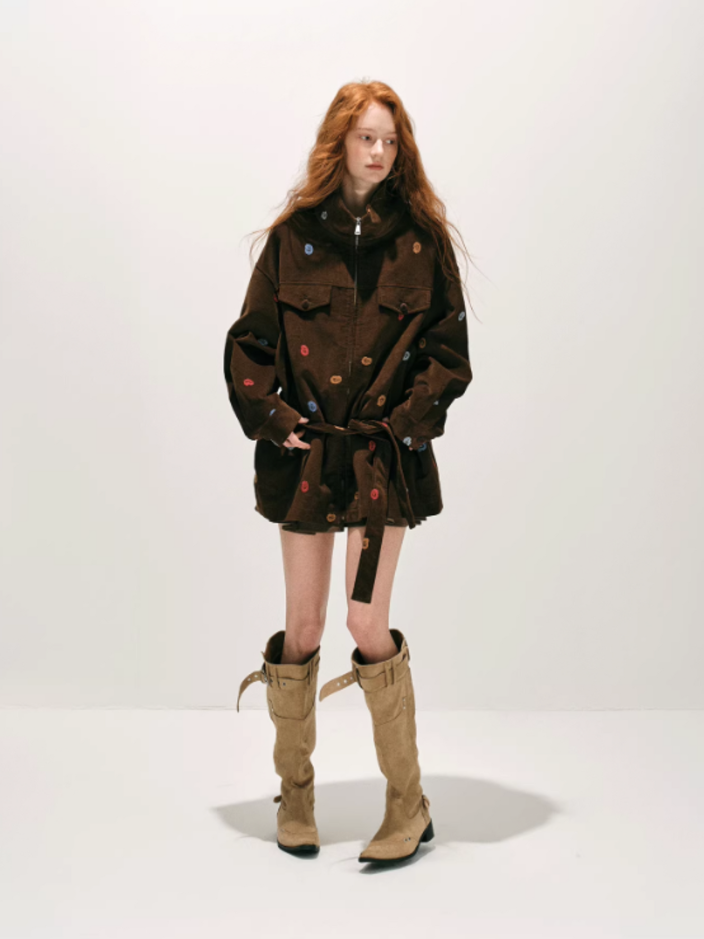 "秋风之廓" Embroidered Cotton Belted Trench Jacket