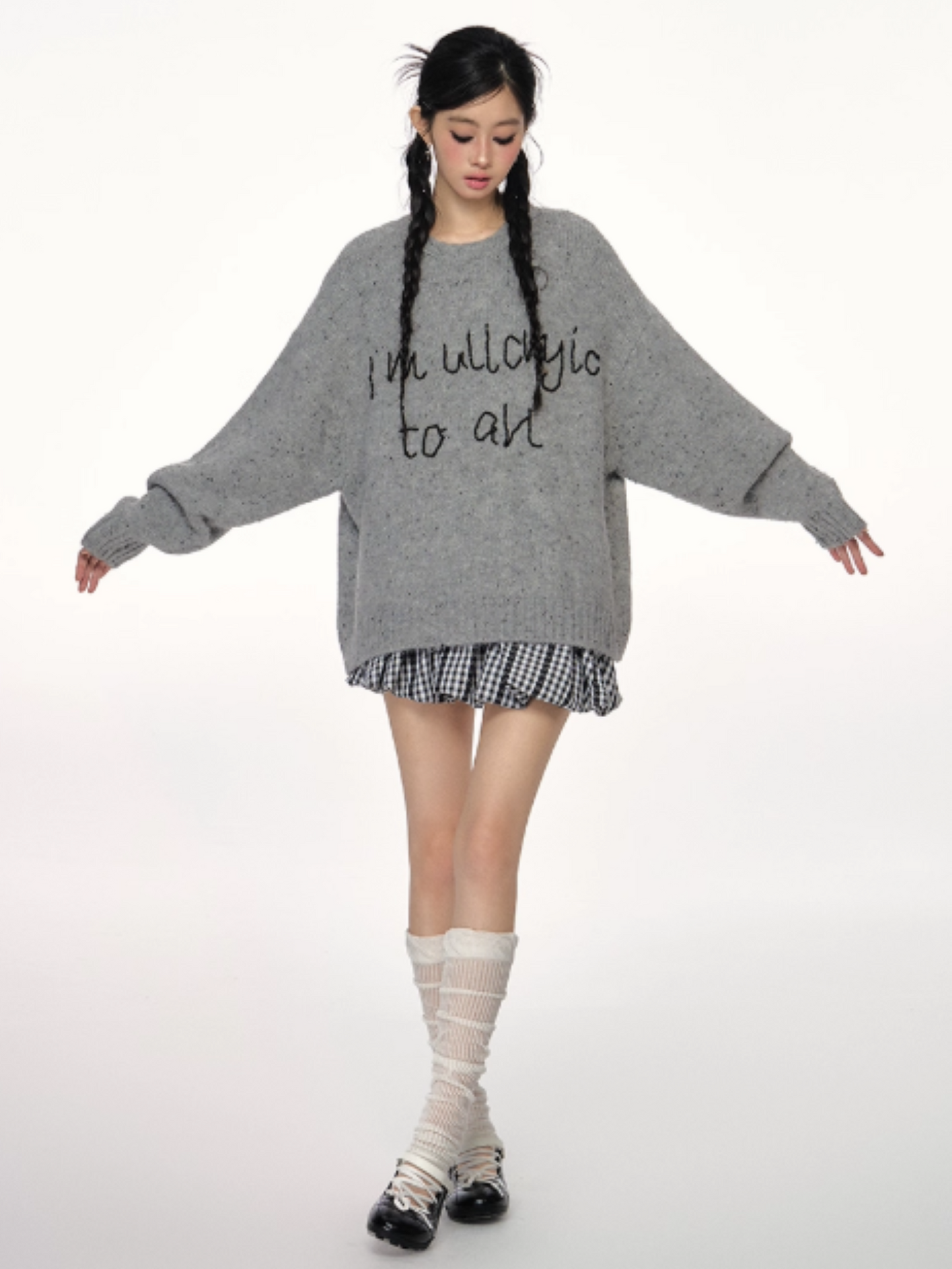 PCH - Alpaca Wool Blend Knit Pullover with Beaded Letter Embroidery