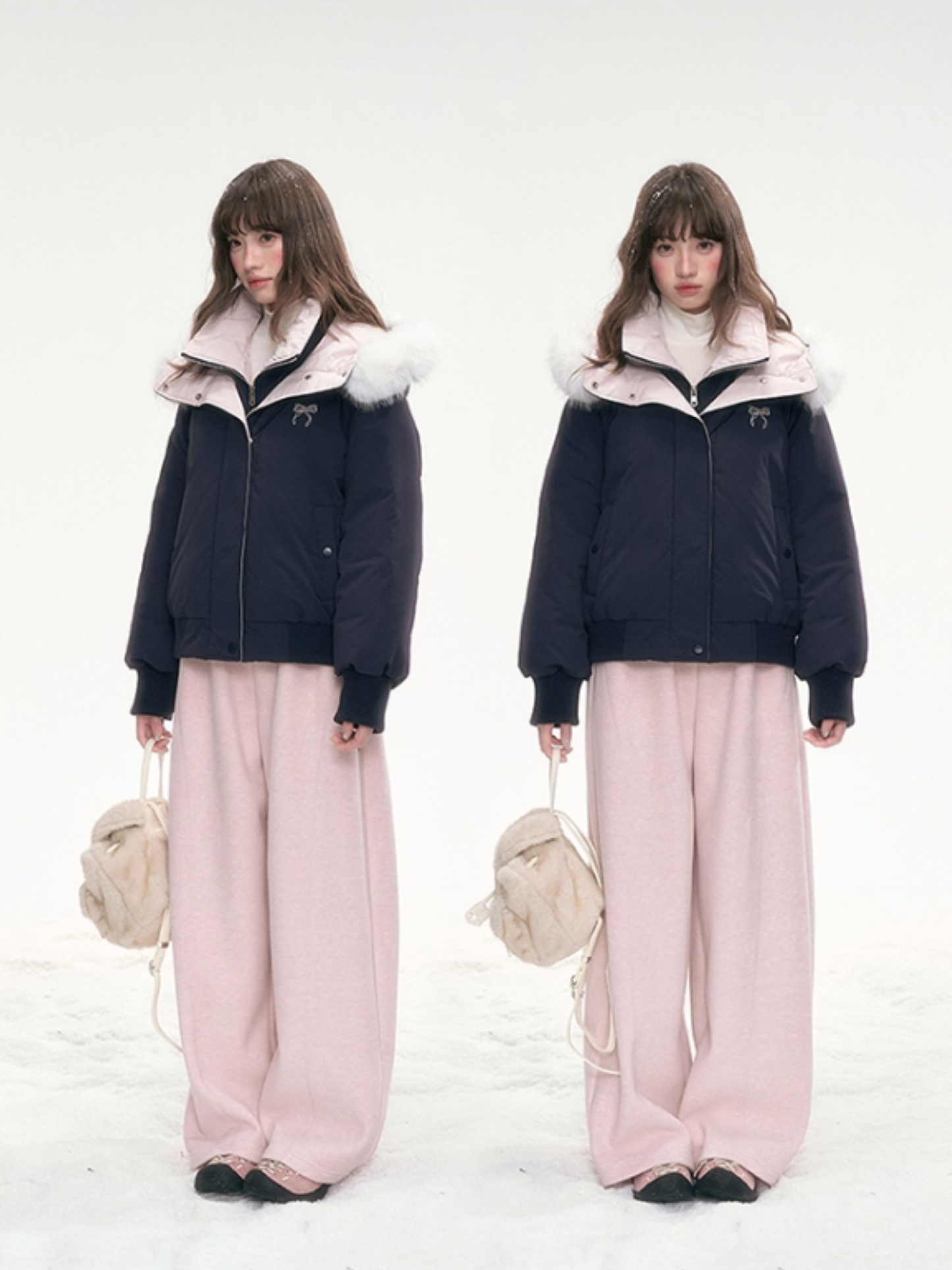 "Snow Velvet Sweetberry" Layered Down Jacket – Navy LL2025324