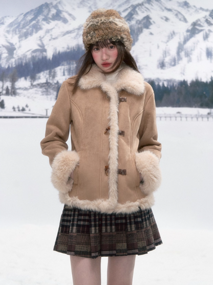 “Pinecone & Snow” Retro Faux Shearling Short Jacket PP2025255