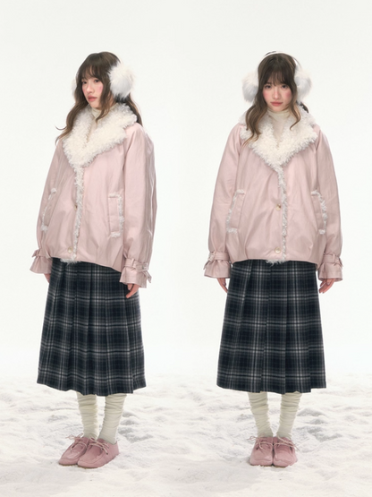 "Fuzzy Signal" Pale Pink PU-Trim 90% Down Jacket LL2025465