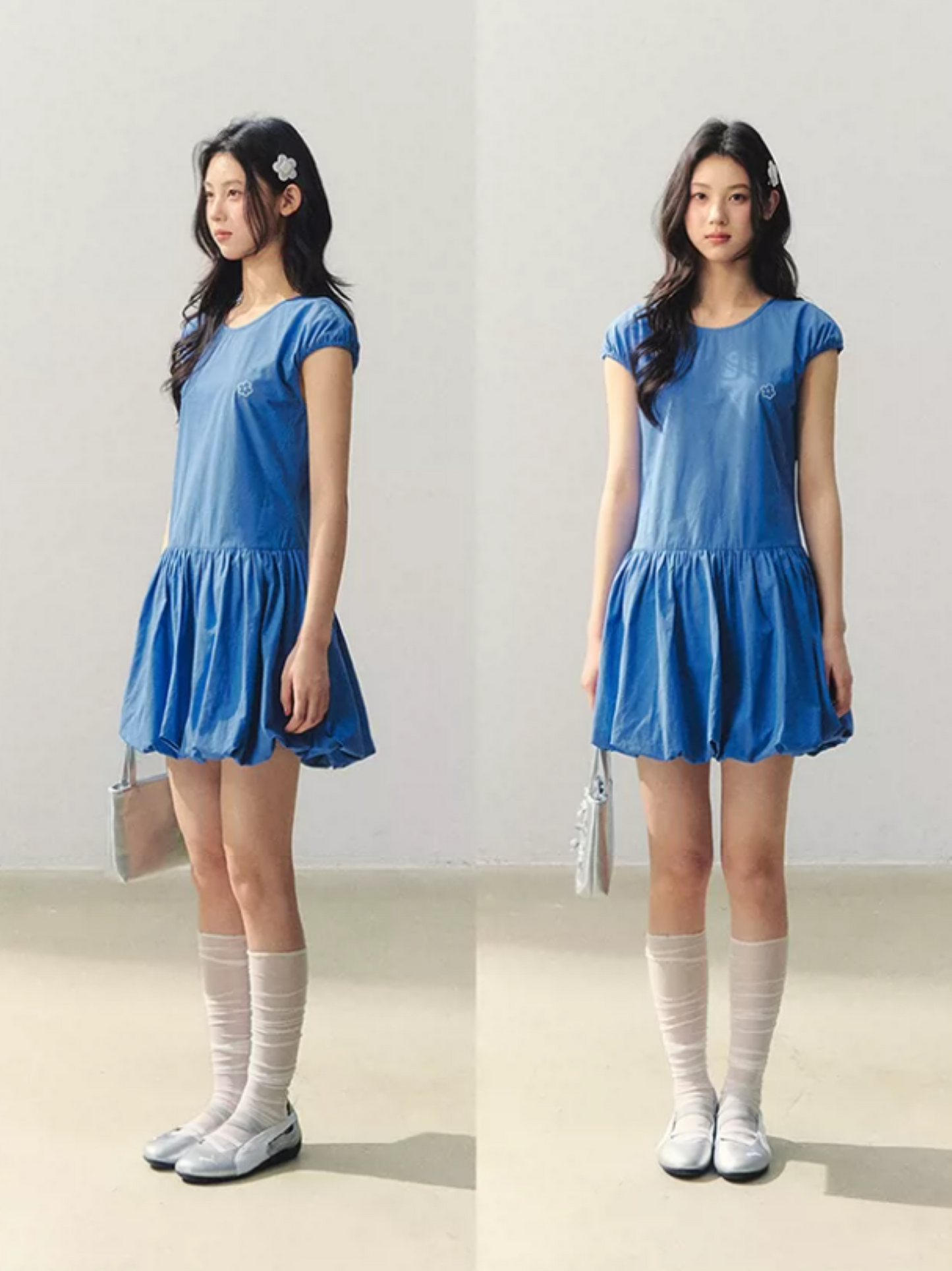 Ocean Bloom Royal Blue Bubble Hem Dress LL2026019